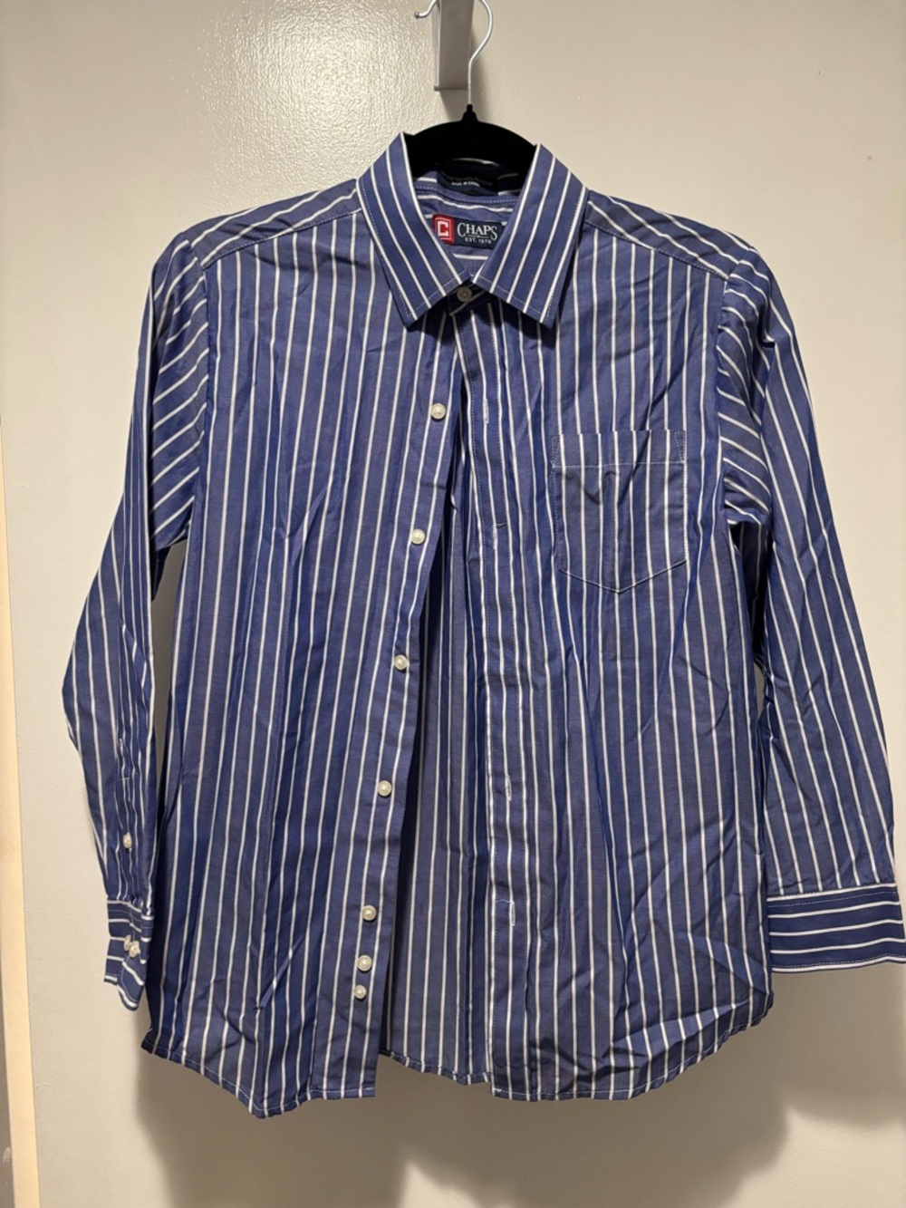 Chaps Blue and White Vertical Stripe Button-Down Shirt Size 12